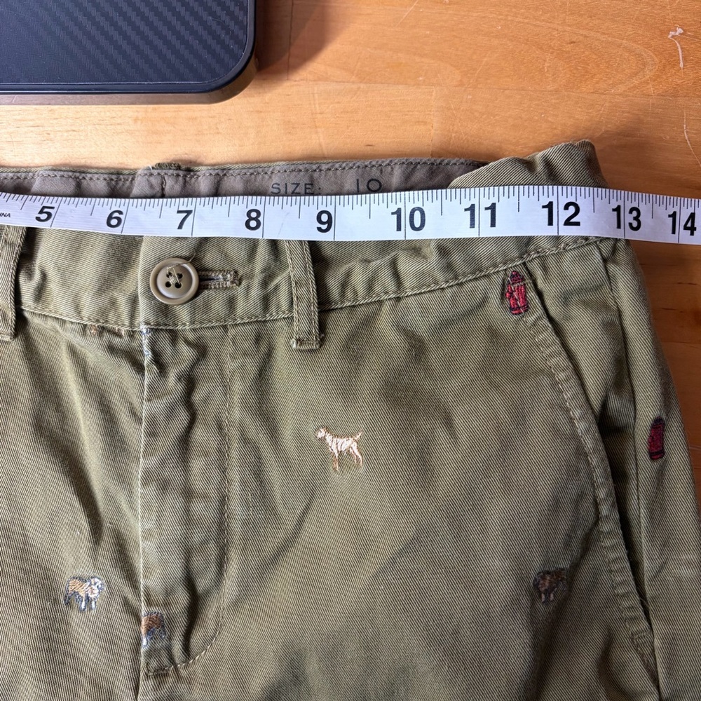 J. Crew Crewcuts Dog Embroidered Pants Size 10 Olive Green Preppy Chino Slim Fit - Picture 7 of 9